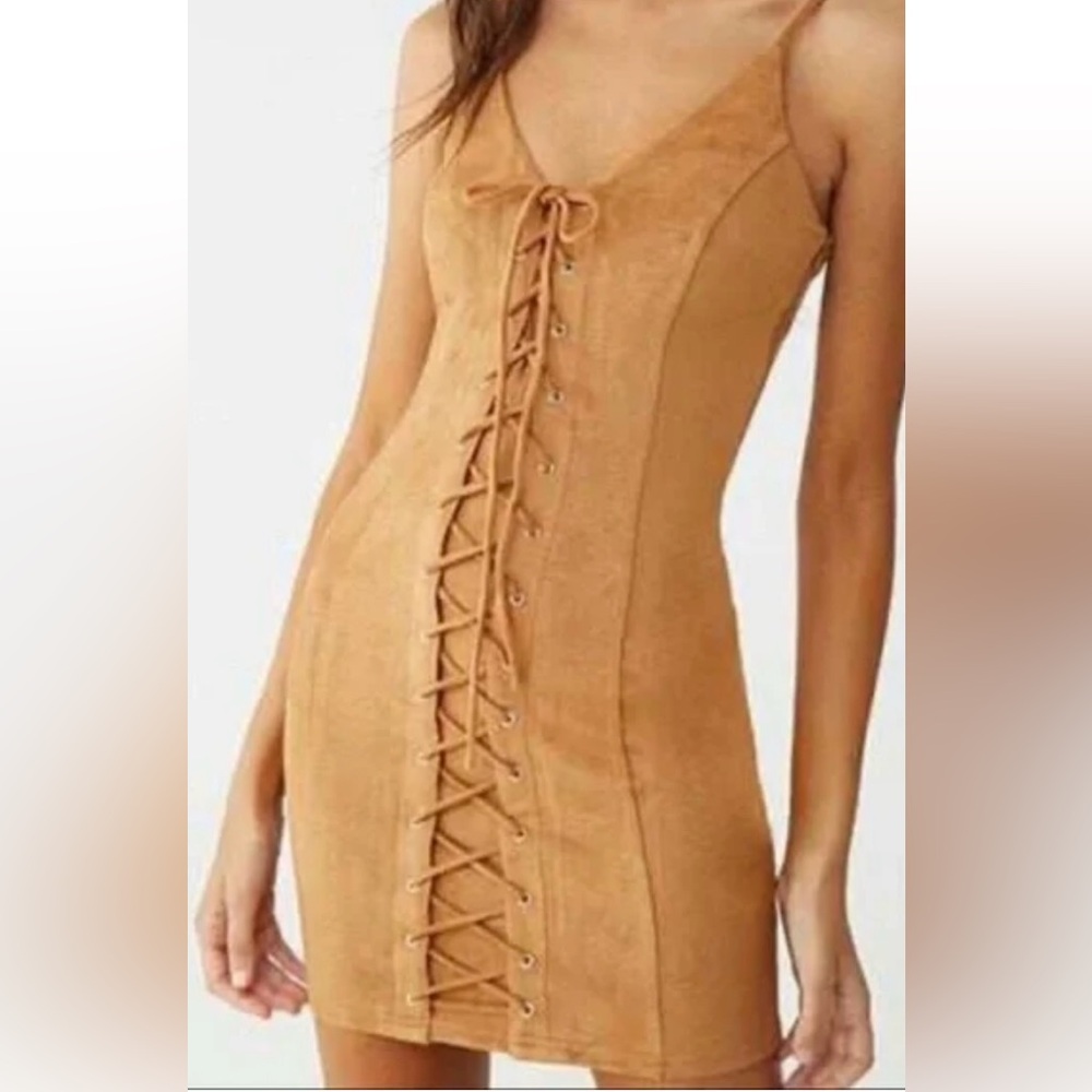 Women’s Faux Suede Mini Dress Festival Medium, FOREVER 21, Camel/Tan, VERY Soft